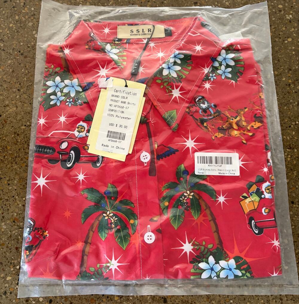 NWT SSLR Women's Button-Down Hawaiian Christmas SS Shirt Sz L